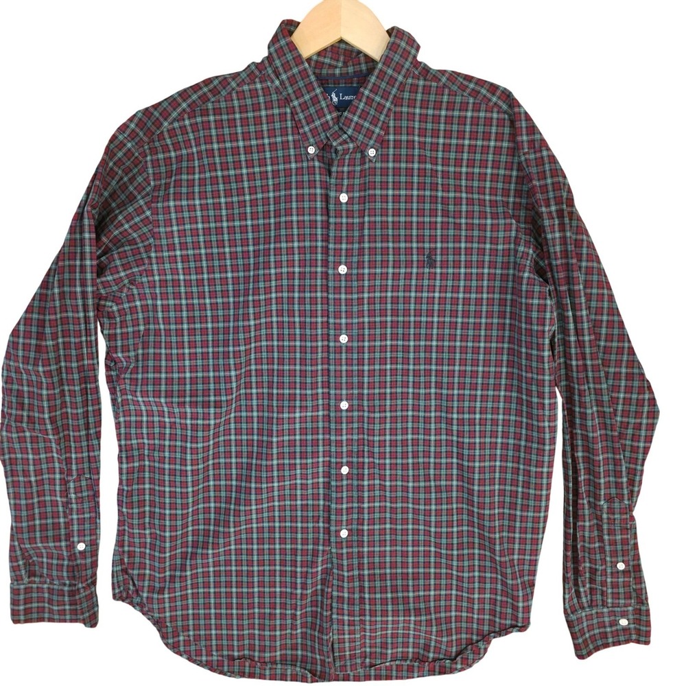 Vintage RALPH LAUREN Sz XL PONY 90s HONG KONG‎ Red Green Plaid Button Up Preppy